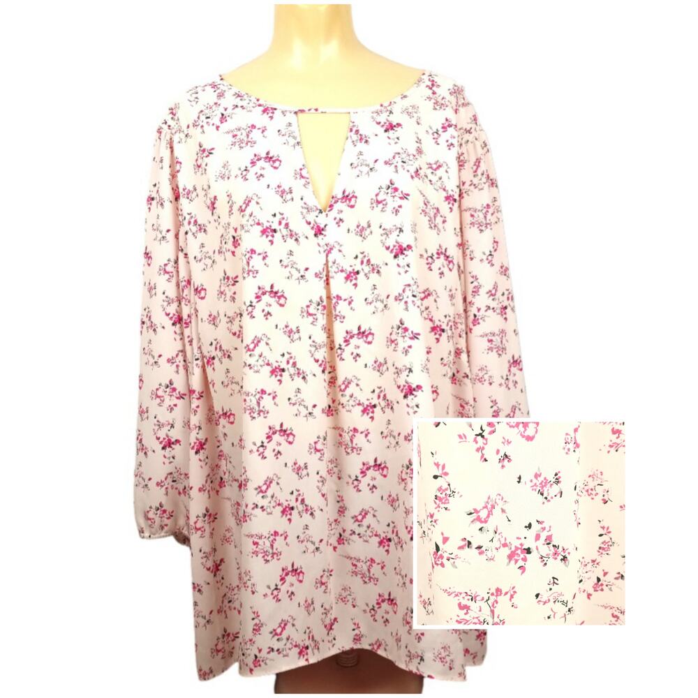 KAARI BLUE Women's Flowey Chiffon Floral Blouse  3X  Feminine Casual Lightweight